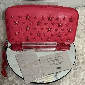 Authentic Jimmy ChooStar-Studded Pink Wallet Zip Around Wallet